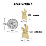 Size chart graphic displaying dimensions for small and medium French Bulldog pendant options.
