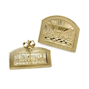 Detailed back and angled front view of 10k gold Last Supper stud earrings.