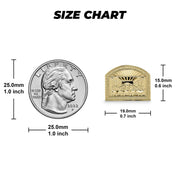Size chart displaying the 19.0mm gold Last Supper stud earring next to a quarter.