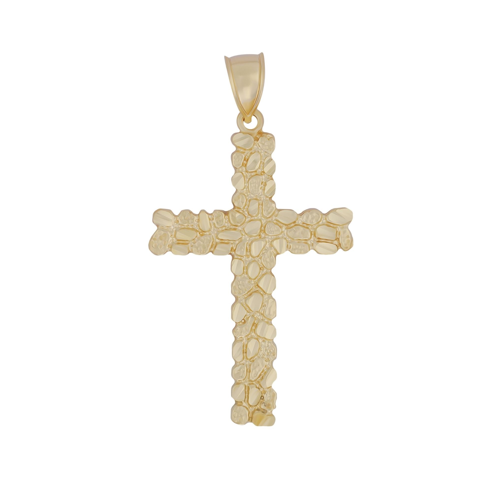 10k Gold Vintage Nugget Cross Pendant featuring a textured yellow gold design.