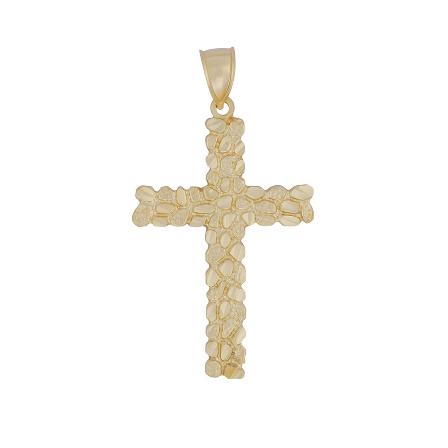 10k Gold Vintage Nugget Cross Pendant featuring a textured yellow gold design.
