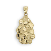 A 10k yellow gold vintage nugget pendant featuring a textured diamond-cut design.
