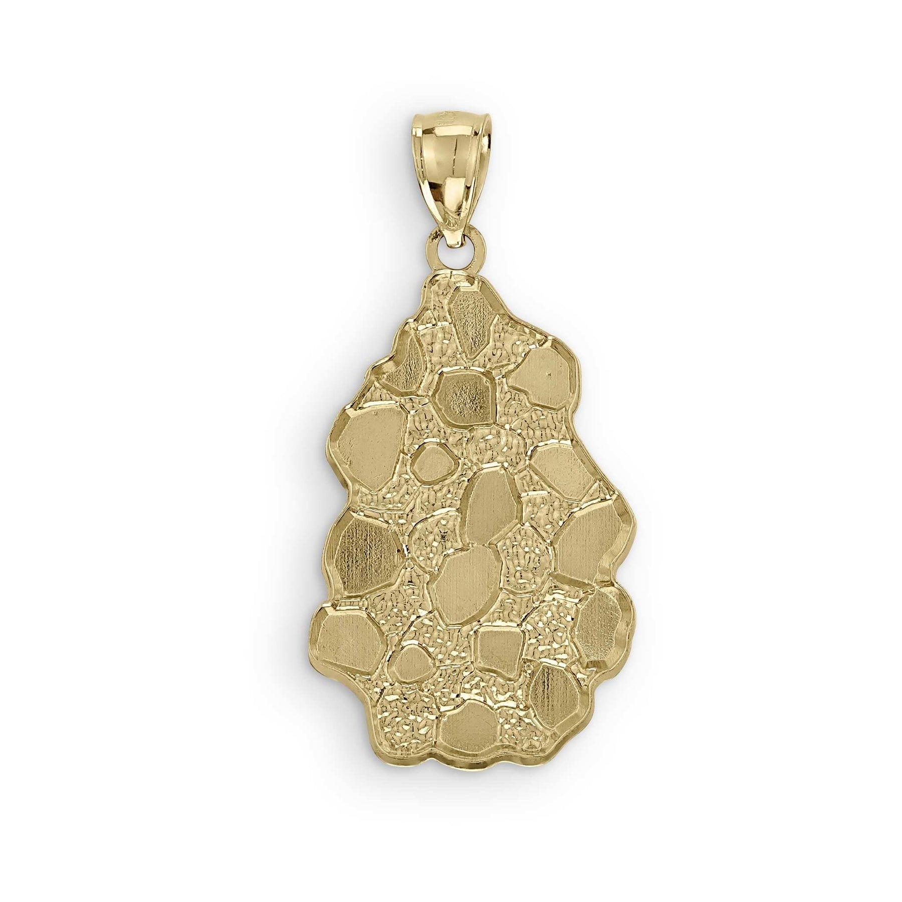 A 10k yellow gold vintage nugget pendant showing a smooth, polished back.