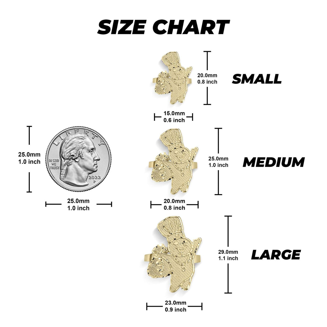 Size chart for 10k Gold Vintage Pillsbury Doughboy DC Ring comparing dimensions to a US quarter.