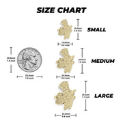 Size chart for 10k Gold Vintage Pillsbury Doughboy DC Ring comparing dimensions to a US quarter.