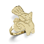 Diamond-cut 10k yellow gold Pillsbury Doughboy character ring with textured satin finish.