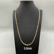 5.0mm 10k gold vintage Turkish link chain necklace displayed on a black bust mannequin.