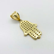 Back view of 10k gold paved CZ Hamsa hand pendant charm.