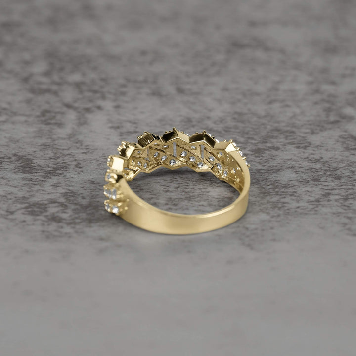 Rear view of a gold Cuban link band ring showing the smooth inner band.