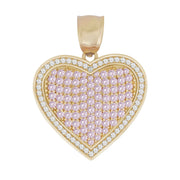 Front view of 10k gold pink and white CZ heart pendant isolated on white background