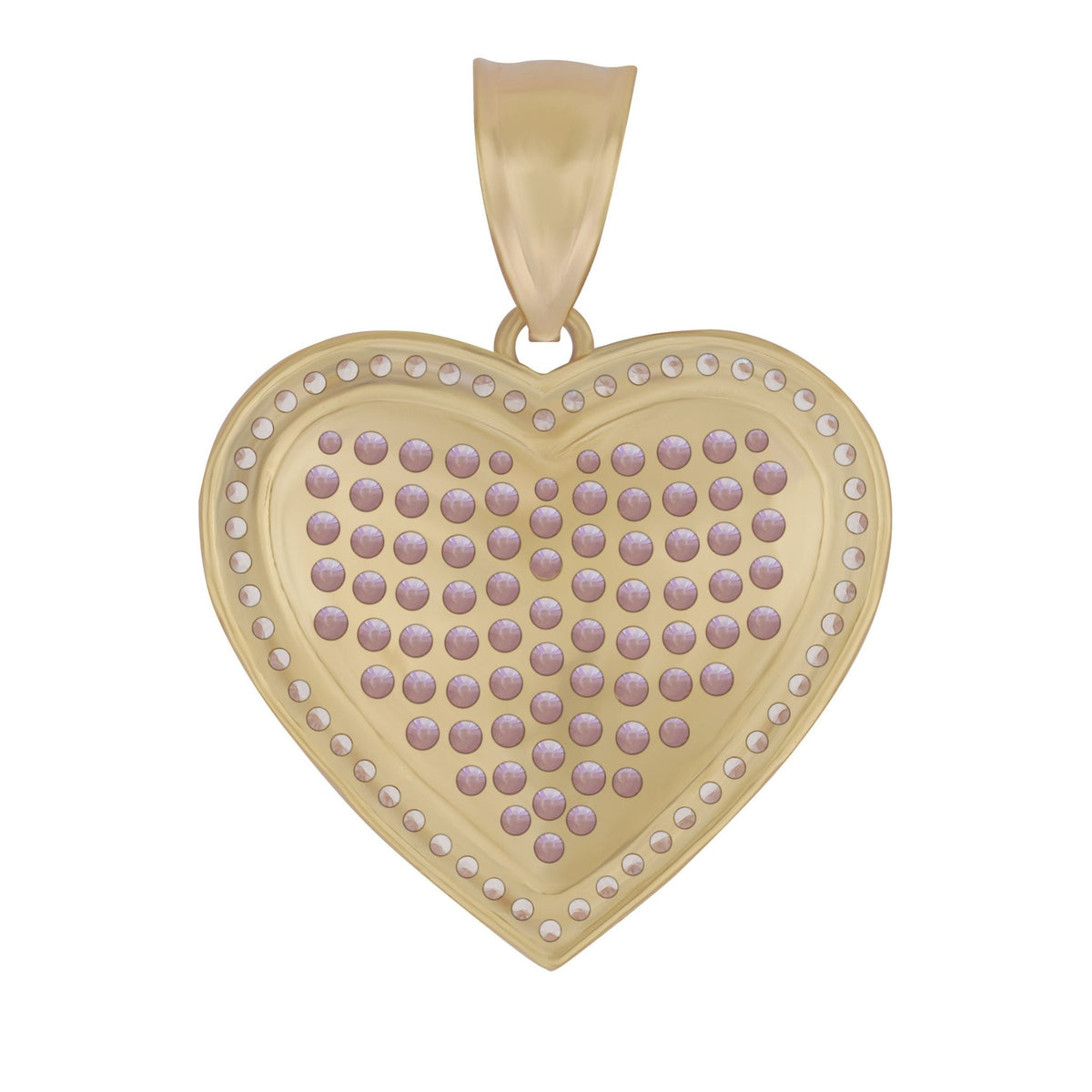 Back view of 10k gold pink and white CZ heart pendant isolated on white