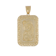 Front view of 10k gold Pamp Suisse Lady Fortuna pendant charm with textured border.