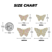 Size chart comparing Small and Medium butterfly pendants with a US quarter.