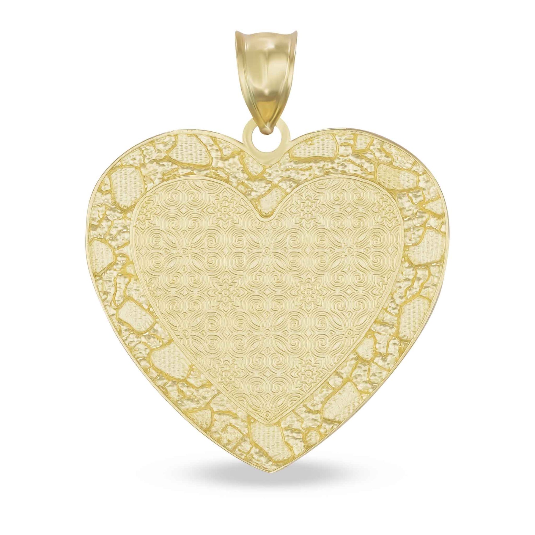 Back view of heart-shaped gold nugget pendant.