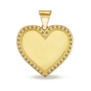 An empty heart-shaped 10k gold pendant with a sparkling stone border on a white background.