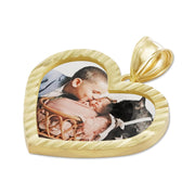 10k gold heart photo pendant with diamond-cut frame featuring a personalized memorial image.