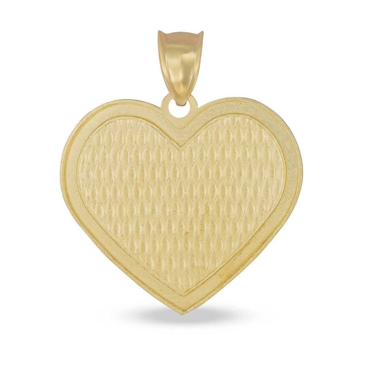 Textured diamond-cut yellow gold heart-shaped pendant with matching bail.