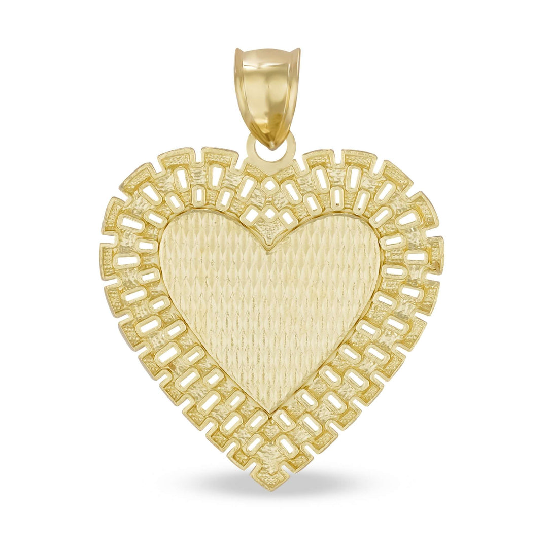 Back view of a 10k yellow gold Rolex-style heart picture pendant blank on a clean white background.