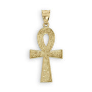 Back view of 10k gold nugget Ankh Celtic cross pendant displaying textured reverse side.