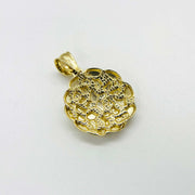 Back view of 10k gold round nugget pendant showing textured reverse side.
