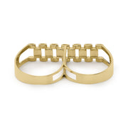 Back view of 10k gold pattern rollie two finger band ring.