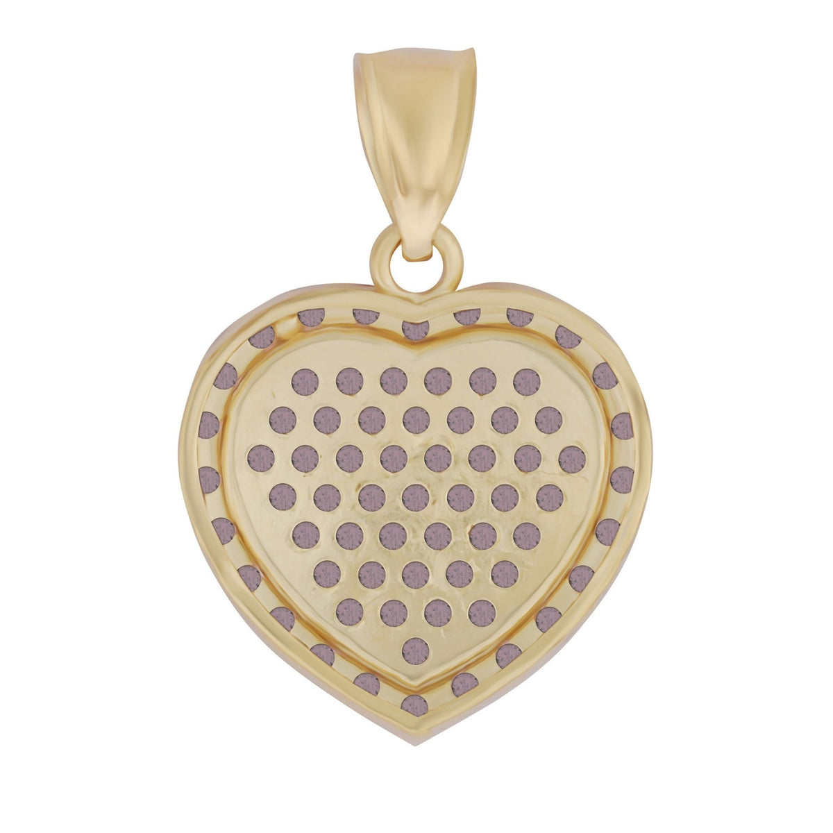 Back view of 10k gold heart pendant with open lattice setting pattern.