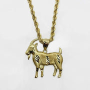 10k yellow gold satin-finish diamond-cut goat pendant necklace on a rope chain.