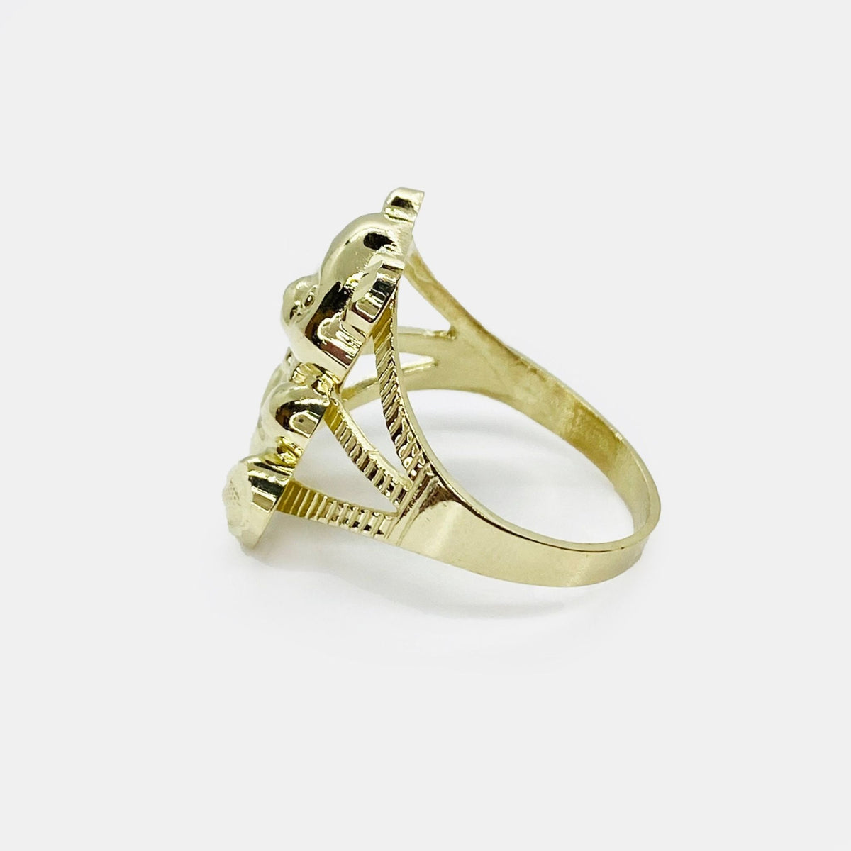 10k Gold Teddy Bear Ring side view on a white background