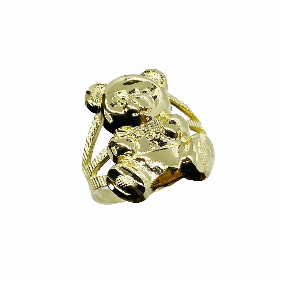 10k Gold teddy bear ring on a white background.