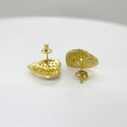 Reverse side of heart-shaped gold stud earrings with secure push-back closures.
