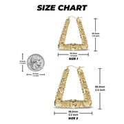 Size guide showing dimensions for 46mm and 60mm heart-shaped square hoop earrings.