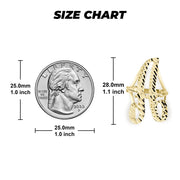 Size chart comparing a US quarter to a 28.0mm gold vintage cursive initial ring.
