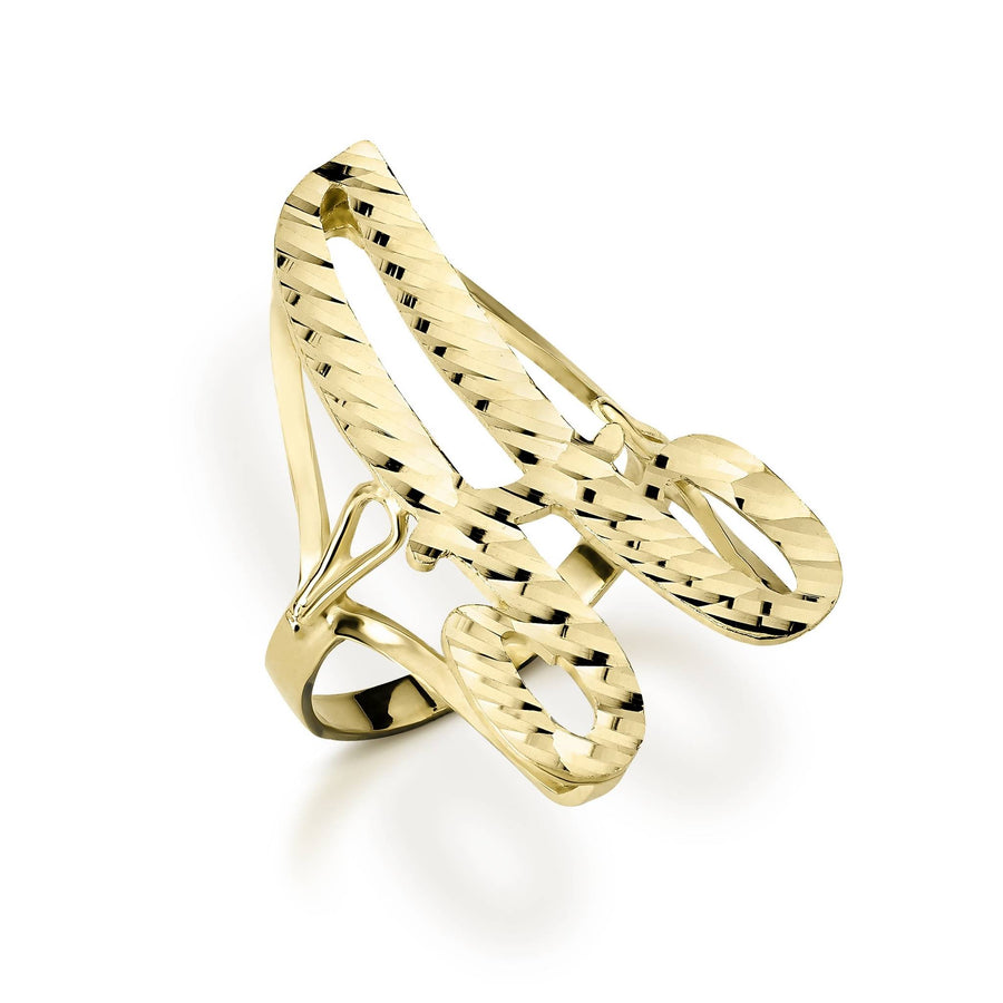 10k yellow gold large vintage cursive diamond-cut initial ring featuring letter A