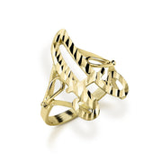 10k yellow gold medium vintage cursive diamond-cut initial ring featuring letter A