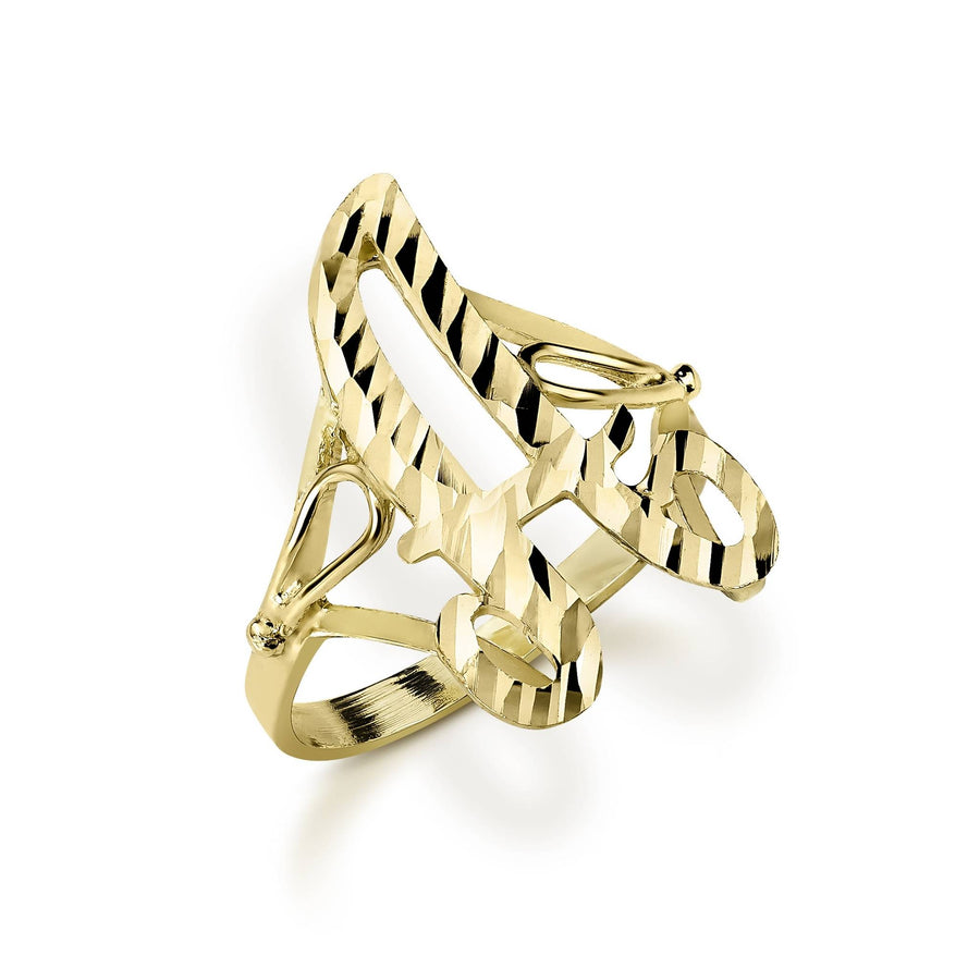 10k yellow gold medium vintage cursive diamond-cut initial ring featuring letter A