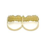 Rear view of a 10k gold two-finger ring displaying the dual inner bands.