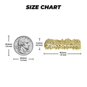 10k yellow gold Last Supper two-finger ring size guide with millimeter measurements.