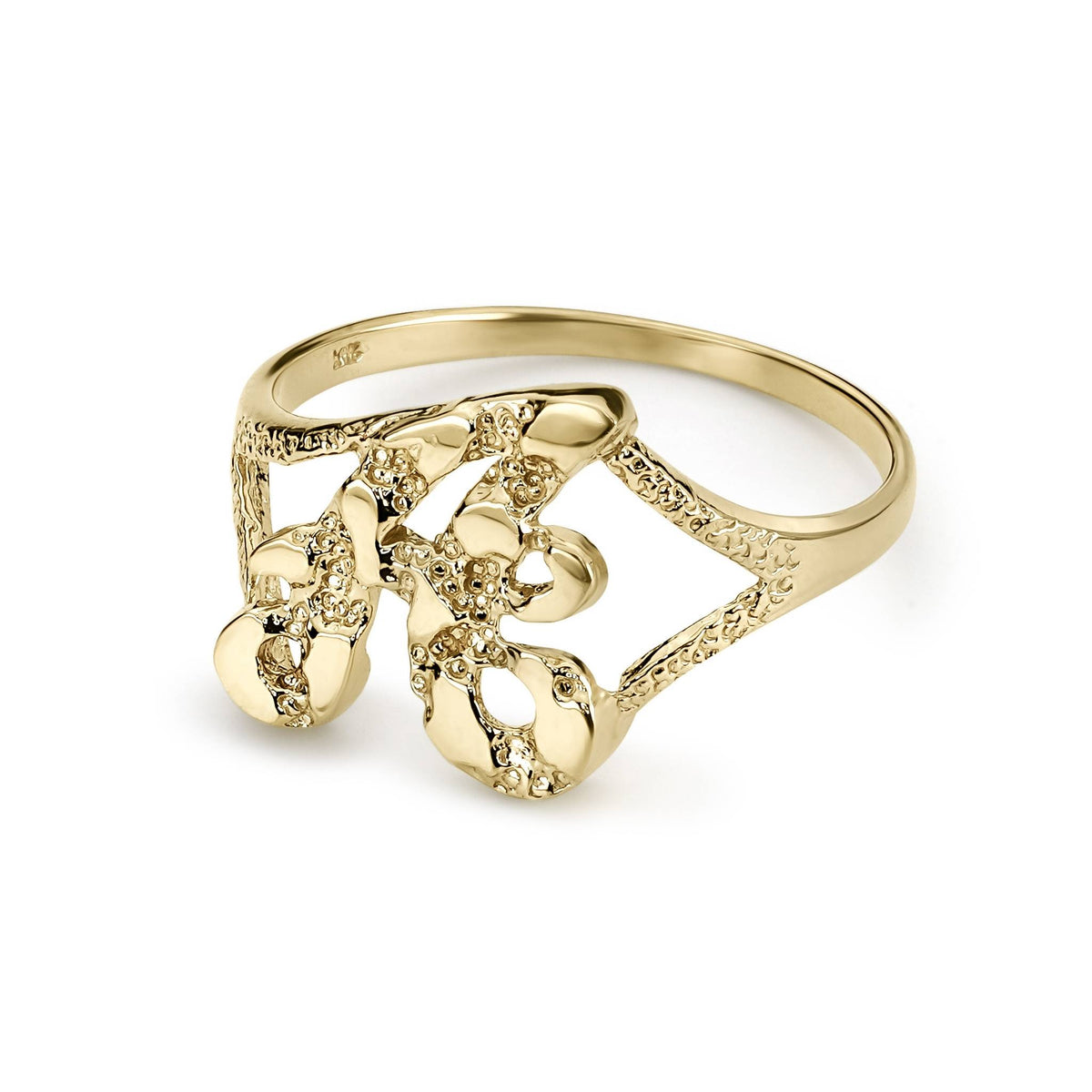 10k yellow gold vintage nugget initial ring featuring the alphabet letter A.