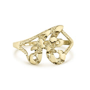 Detailed front shot of a 10k gold slim initial ring, letter A.