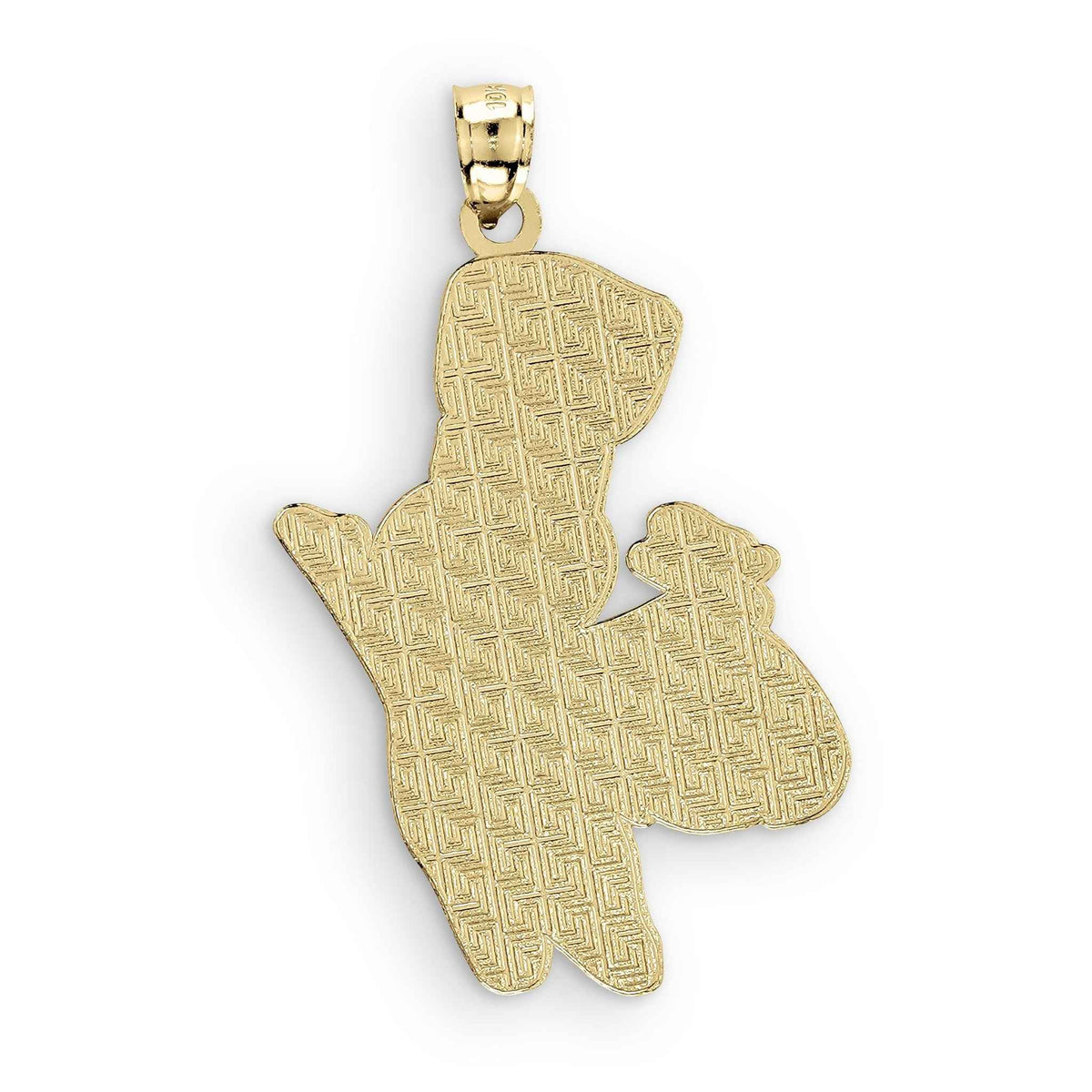 Textured back view of a 10k gold Pillsbury Doughboy pendant.