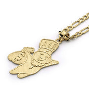 10k gold Pillsbury Doughboy pendant carrying a money bag on a Figaro chain.