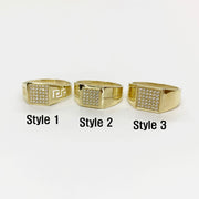 Three 10k - 14k Gold Oath Square rings labeled Style 1, Style 2, and Style 3 