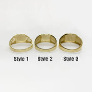 Three 10k - 14k Gold Oath Square rings back view labeled Style 1, Style 2, and Style 3 