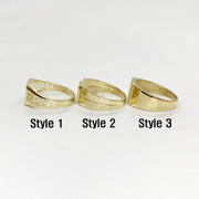Three 10k - 14k Gold Oath Square rings side view labeled Style 1, Style 2, and Style 3 on a white background