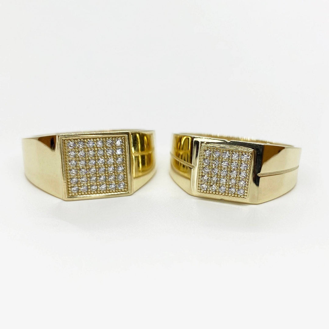 Pair of  10k & 14k Gold Oath Square rings with cubic zirconia