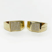 Pair of  10k & 14k Gold Oath Square rings with cubic zirconia