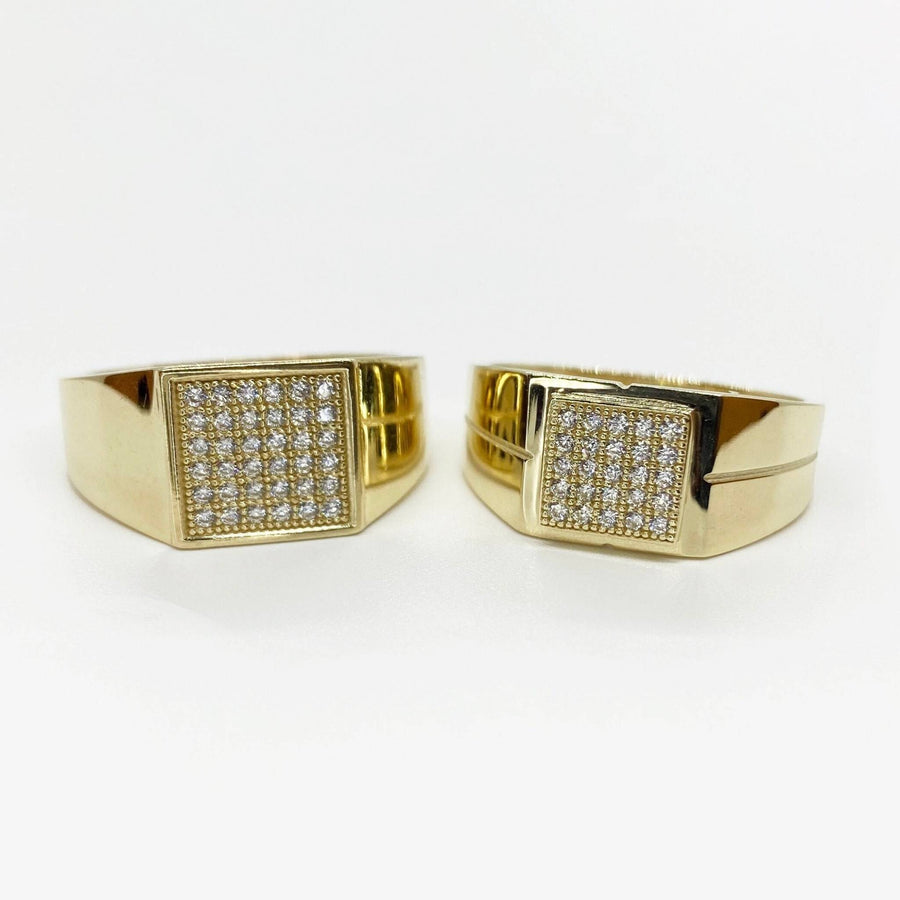 Pair of  10k & 14k Gold Oath Square rings with cubic zirconia