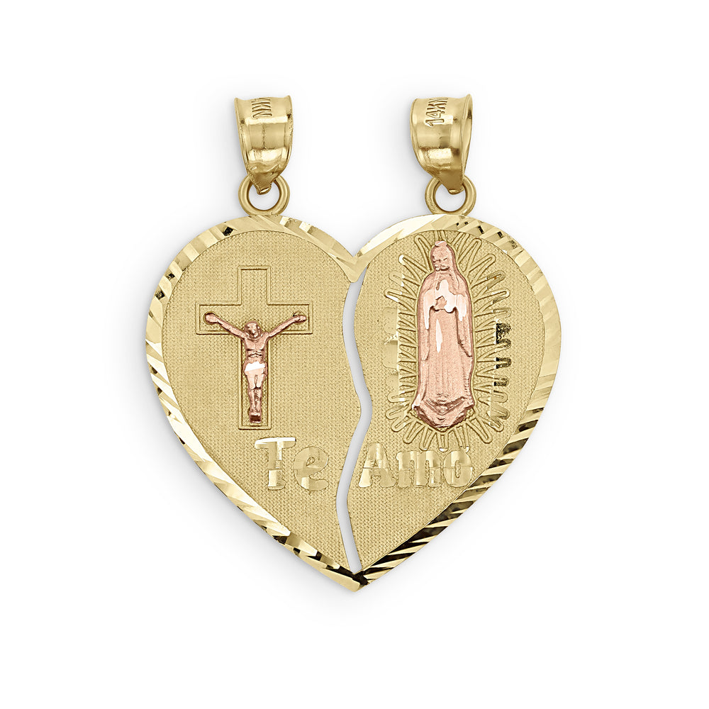 10k 14k Gold Te Amo Breakable Heart Pendant front view
