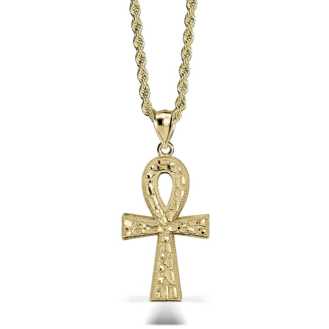10k Gold Nugget Ankh Celtic Cross Pendant
