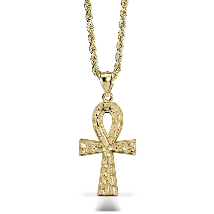 10k Gold Nugget Ankh Celtic Cross Pendant